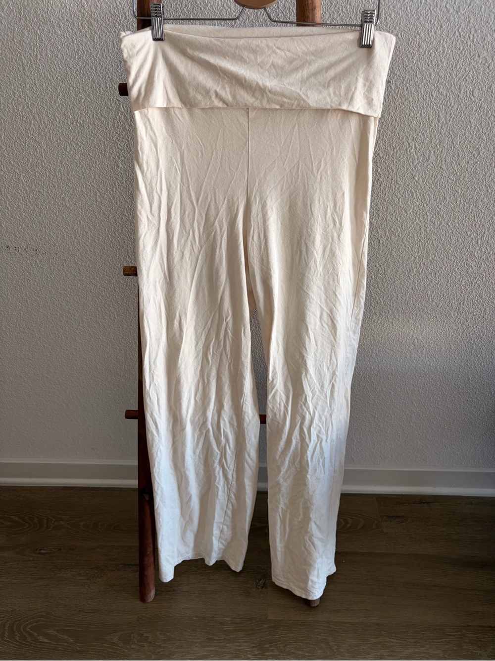 H&M Cream Wide-Leg Fold-Over Waist Cotton Pants